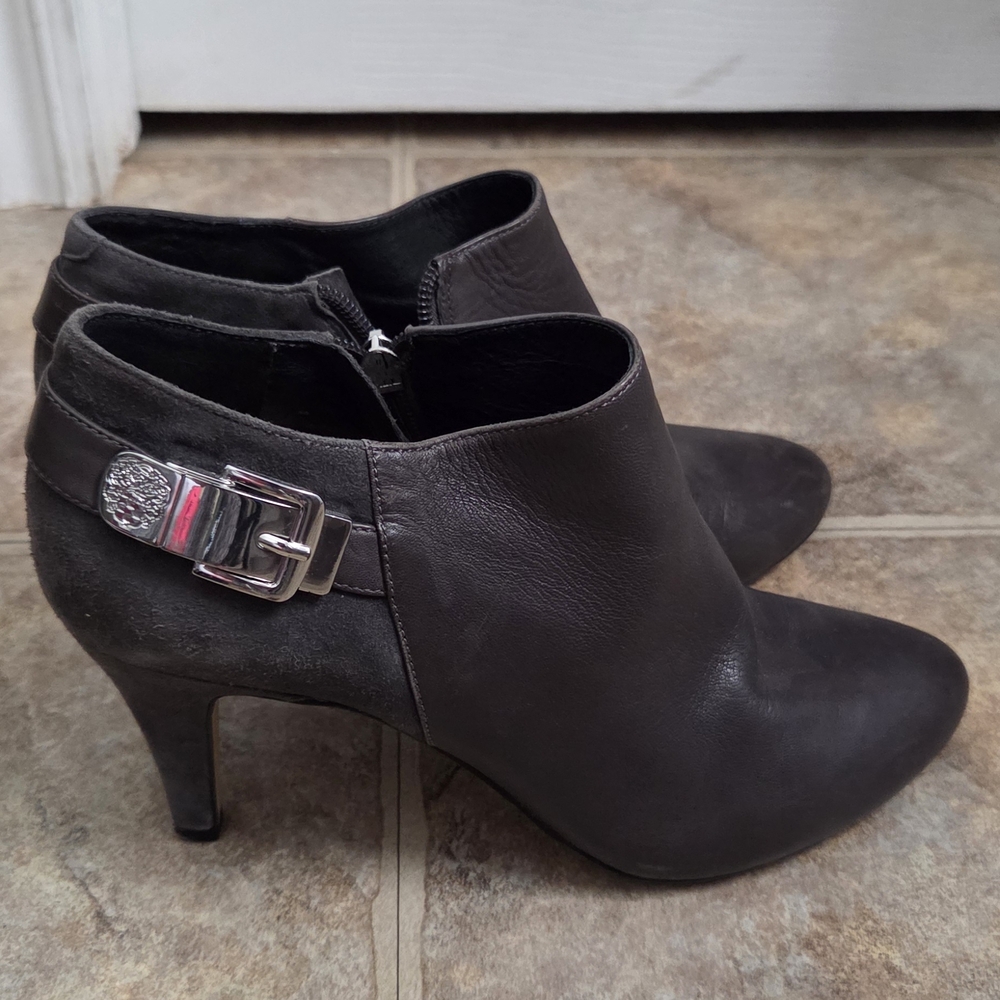 Vince Camuto Charcoal Ankle Booties with Metallic Buckle